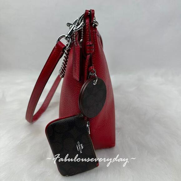 Coach Laurel Shoulder Bag With Mirror Charm And Pouch CBI94 Dark Cardinal/Walnut - Picture 5 of 11